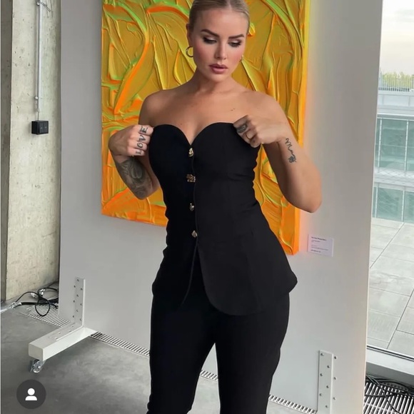 Zara piece strapless bustier flared jumpsuit - Picture 11 of 14